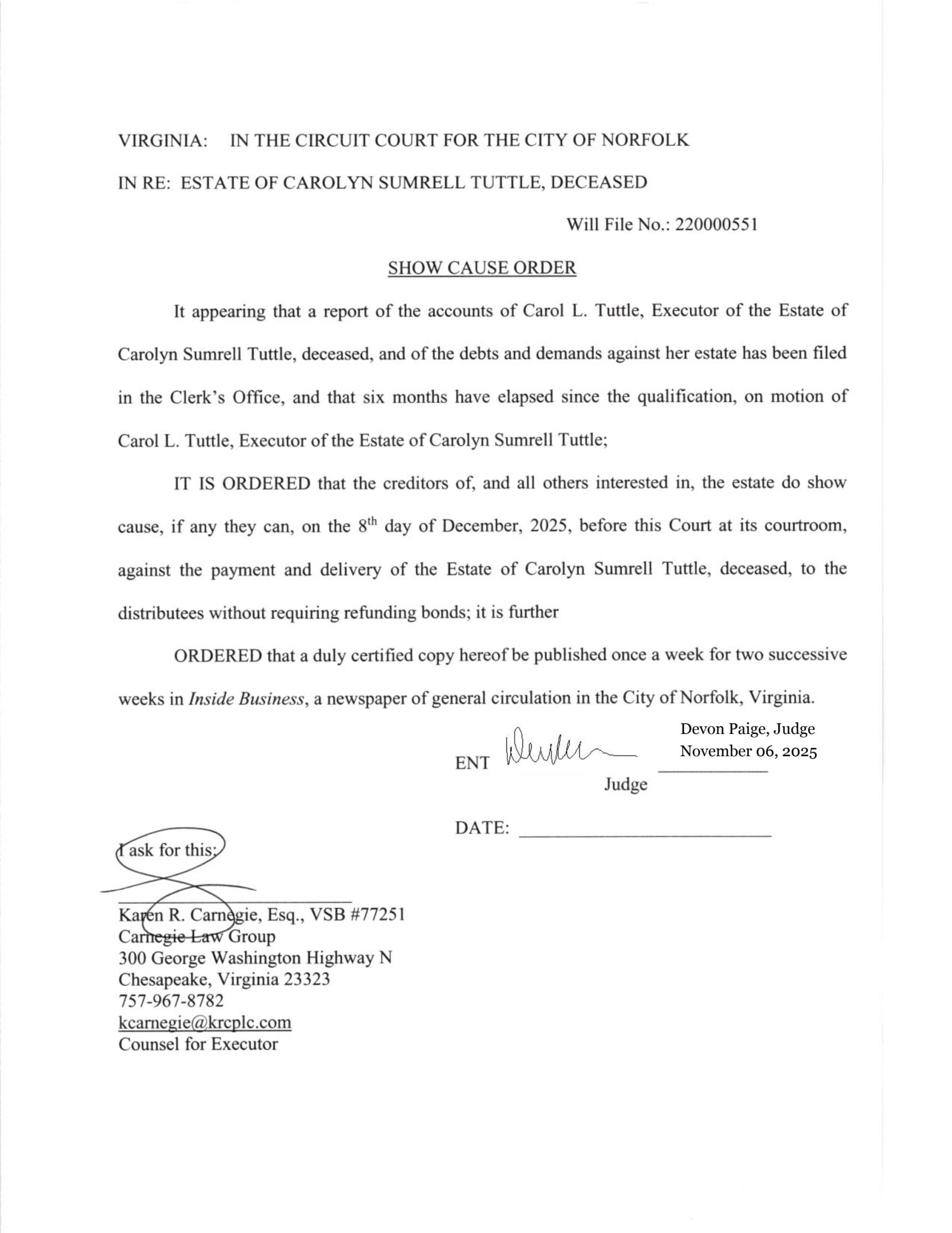 CL25-9445 Show Cause Order