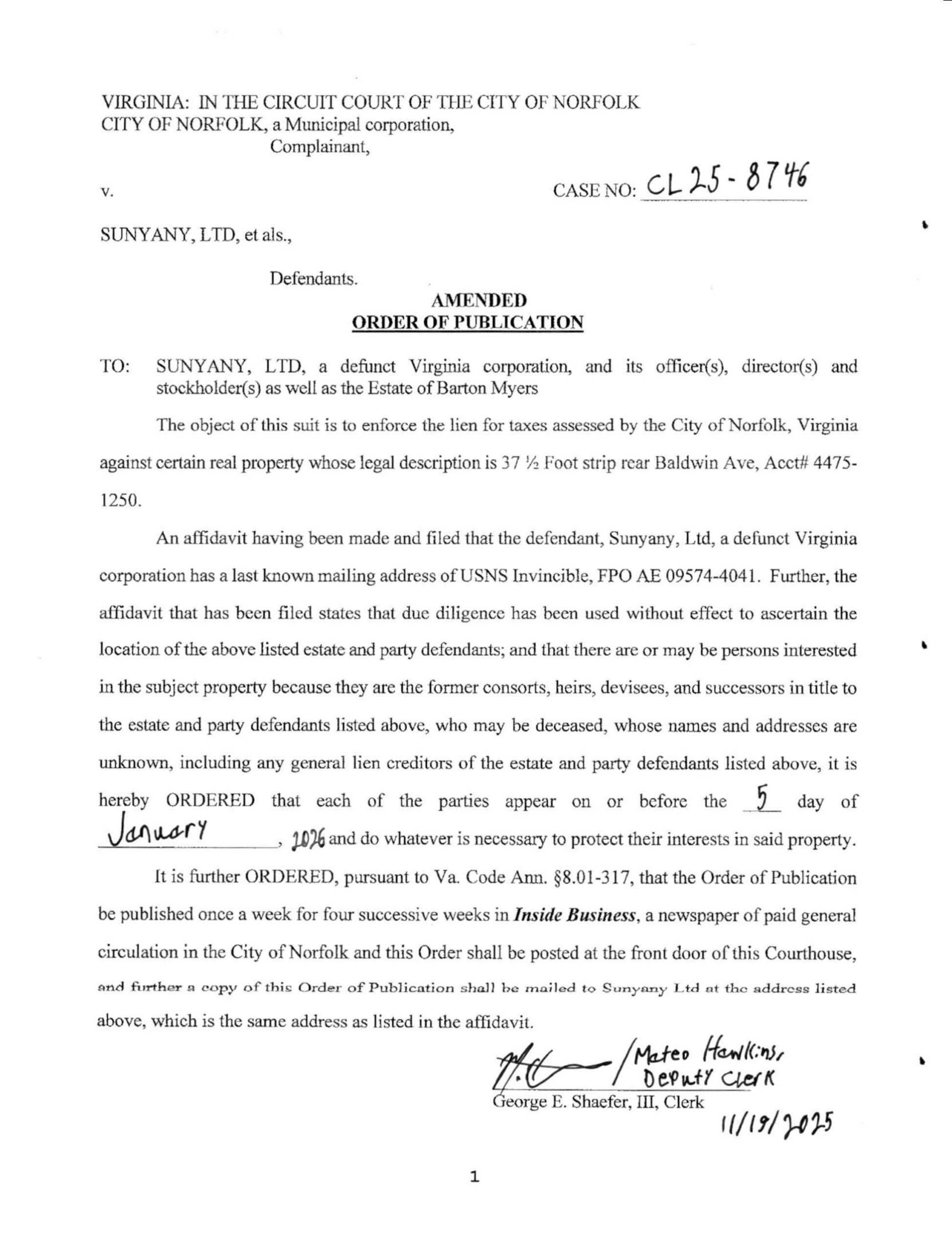 CL25-8746 Amended Order of Publication