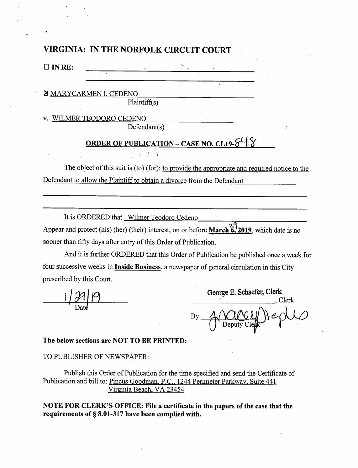 CL 19-848 Order of Publication