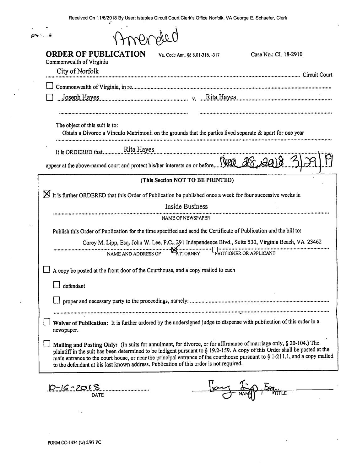 CL 18-2910 Order of Publication