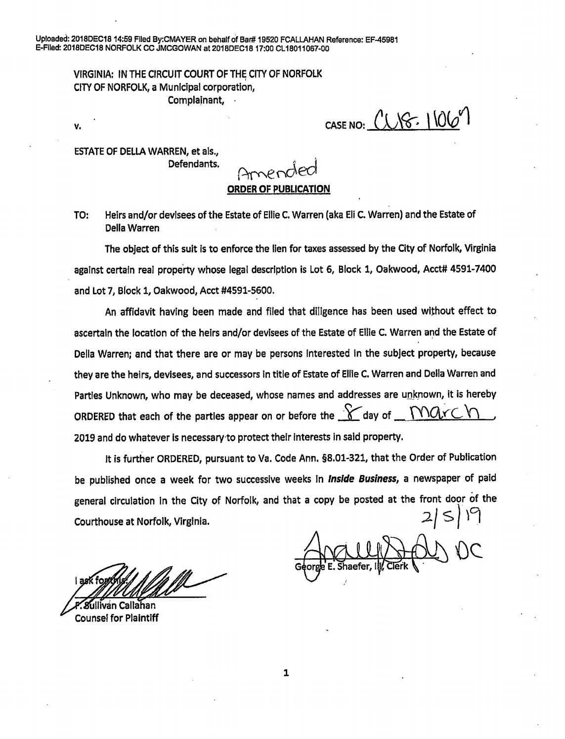 CL 18-11067 Order of Publication