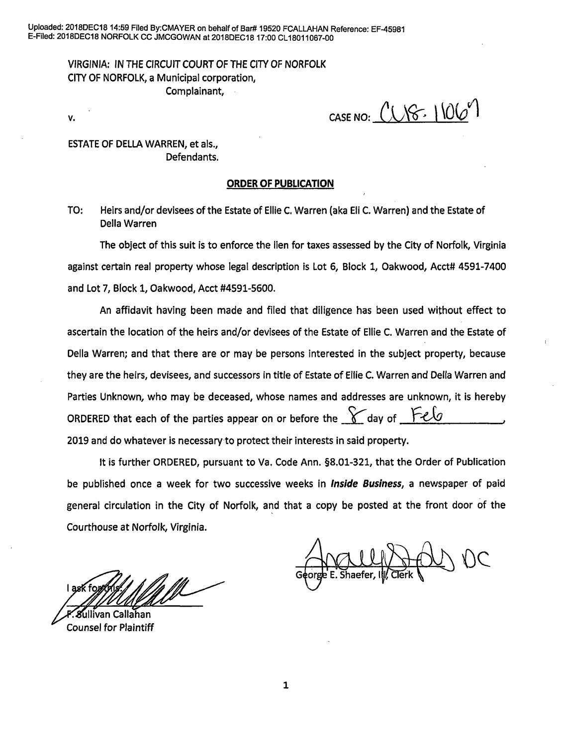 CL 18-11067 Order of Publication