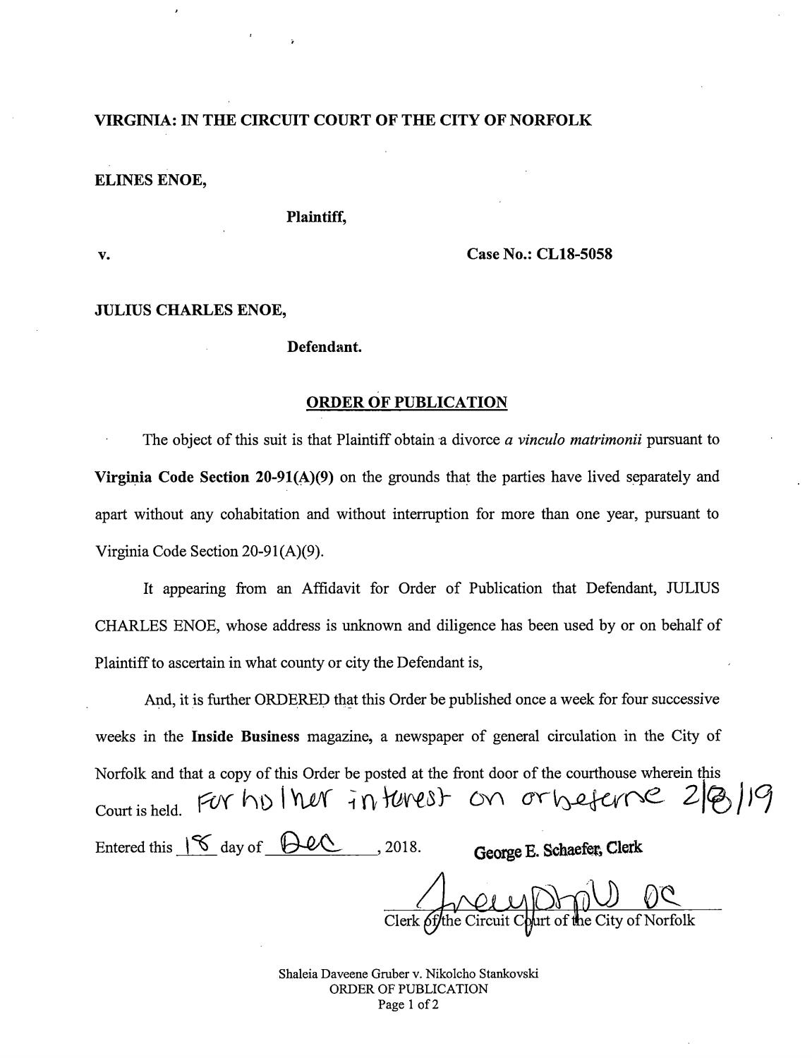 CL 18-5058 Order of Publication