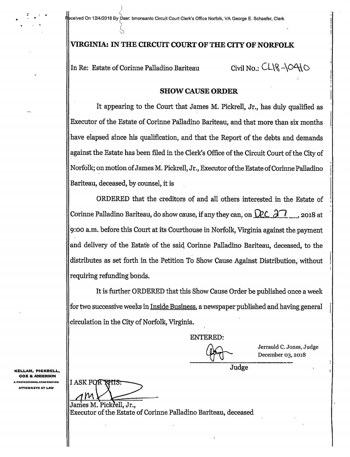 CL 18-10410 Show Cause Order Publication