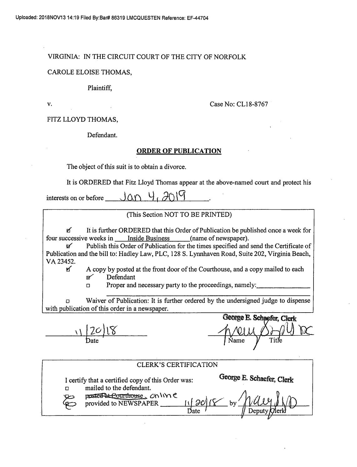CL 18-8767 Order of Publication