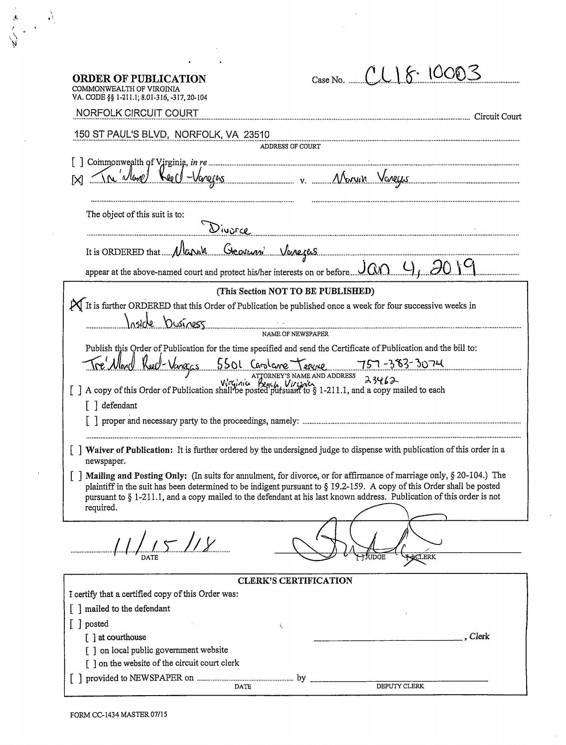 CL 18-10003 Order of Publication