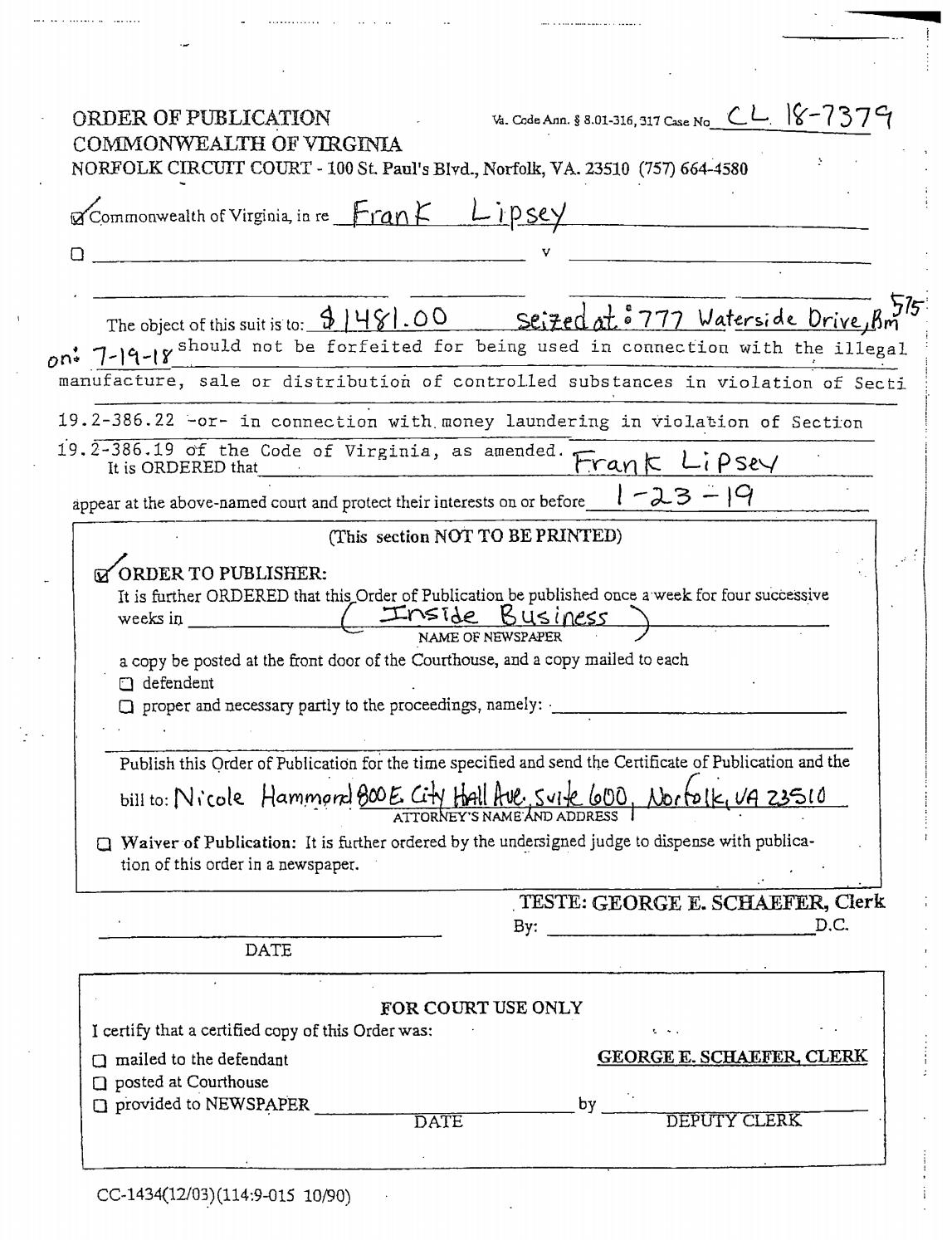 CL 18-7379 Order of Publicaiton