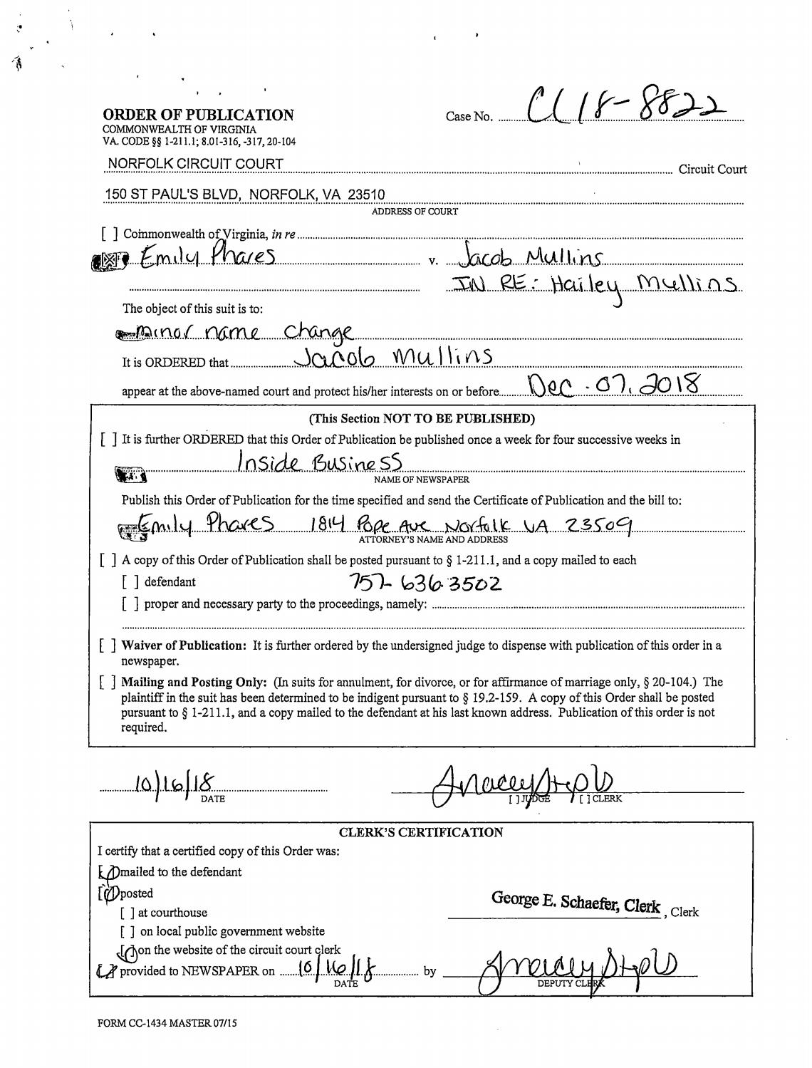 CL 18-8822 Order of Publication