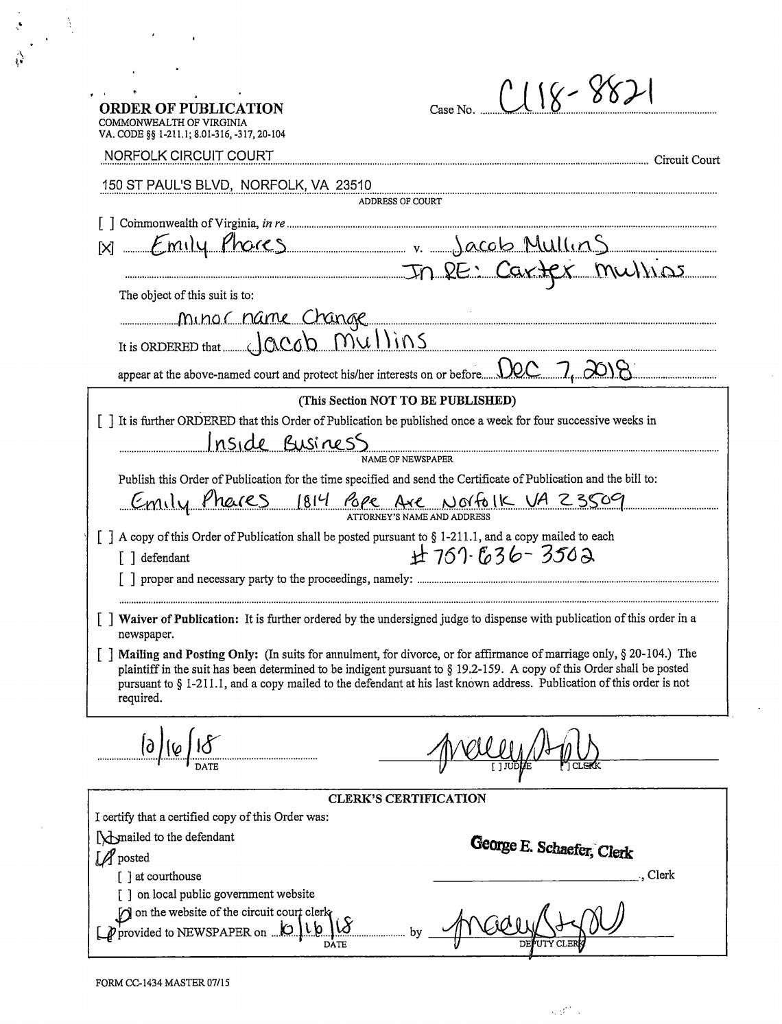 CL 18-8821 Order of Publication