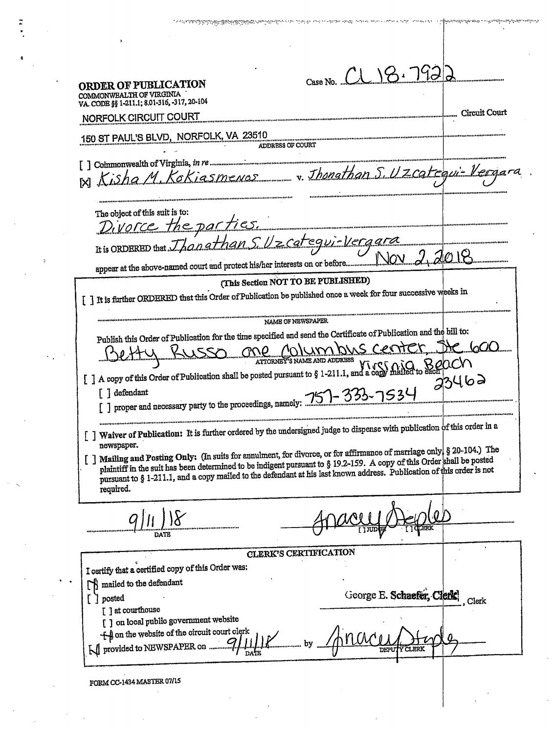 CL 18-7922  Order of Publication