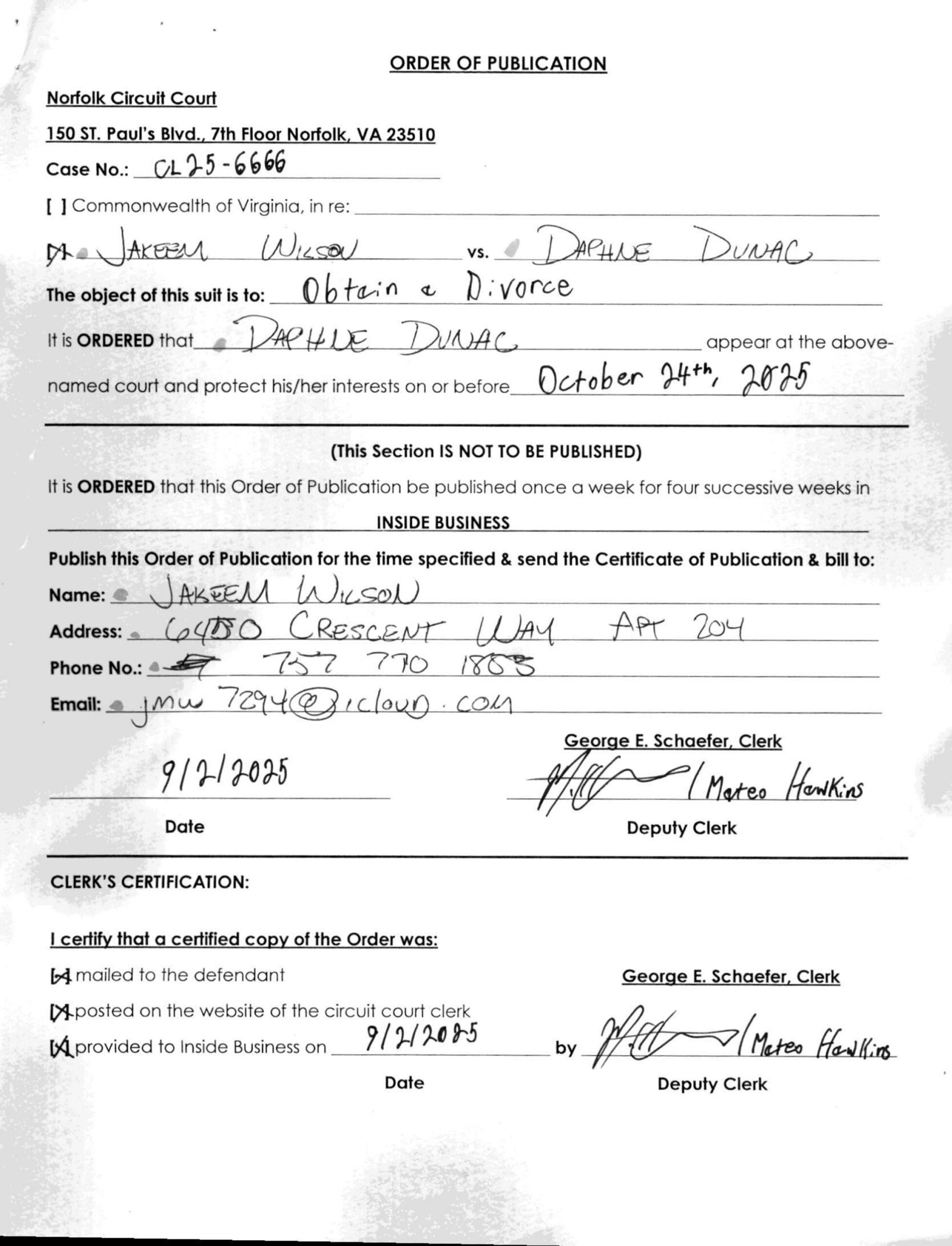 CL25-6666 Order of Publication