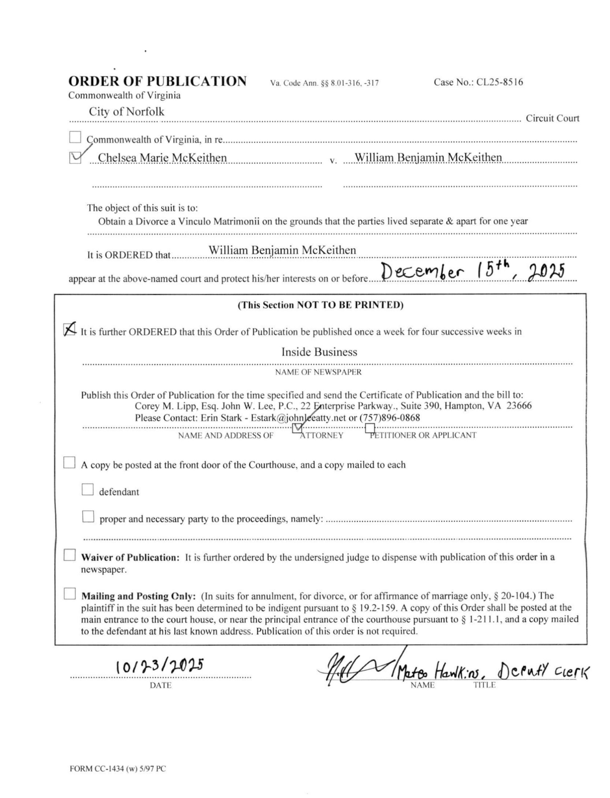 CL25-8516 Order of Publication