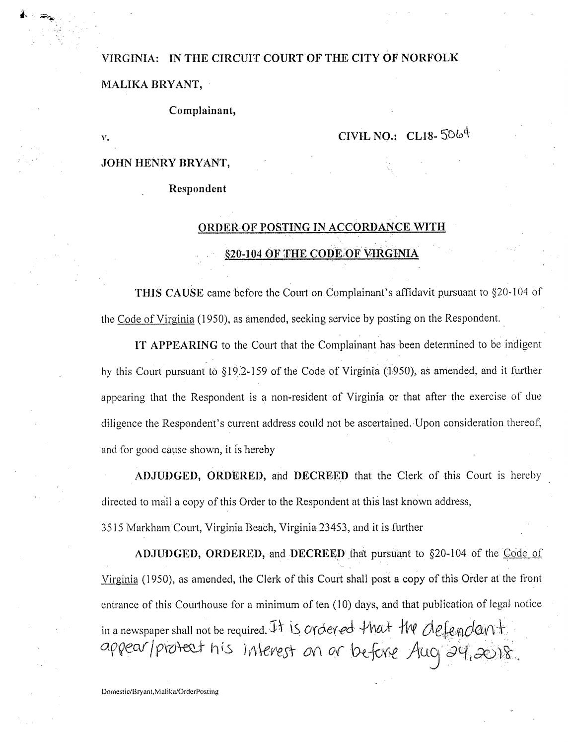 CL 18-5064 Order of Publication