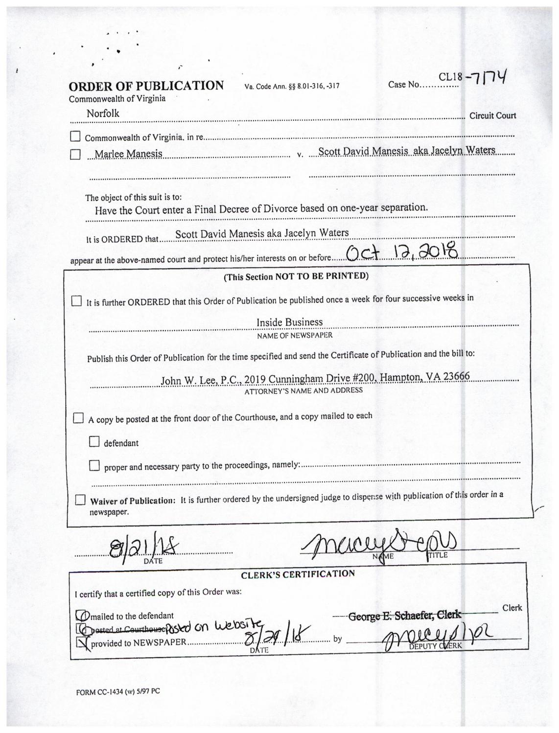 CL 18-7174 Order of Publication