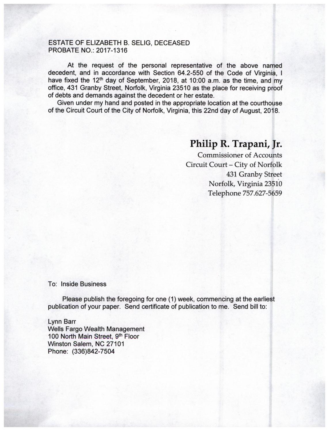 Office of Philip Trapani, Commissioner of Accounts