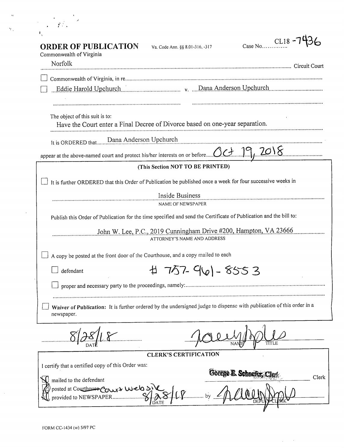 CL 18-7436 Order of Publication