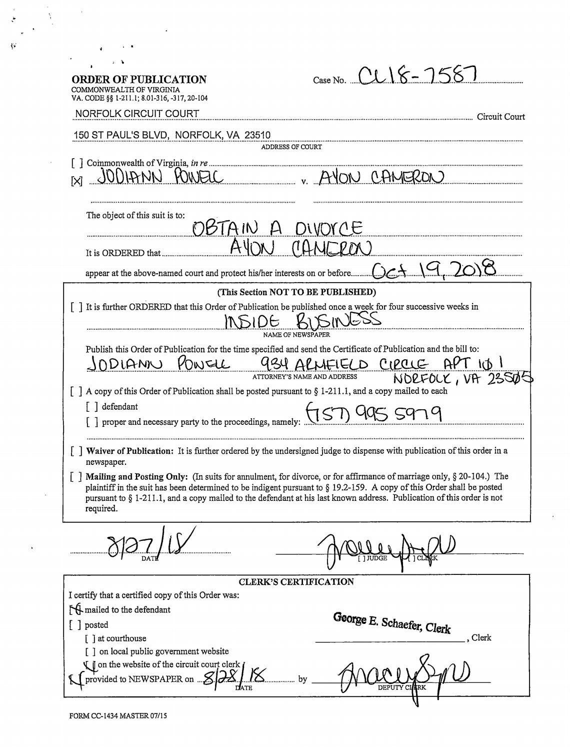 CL 18-7587 Order of Publication