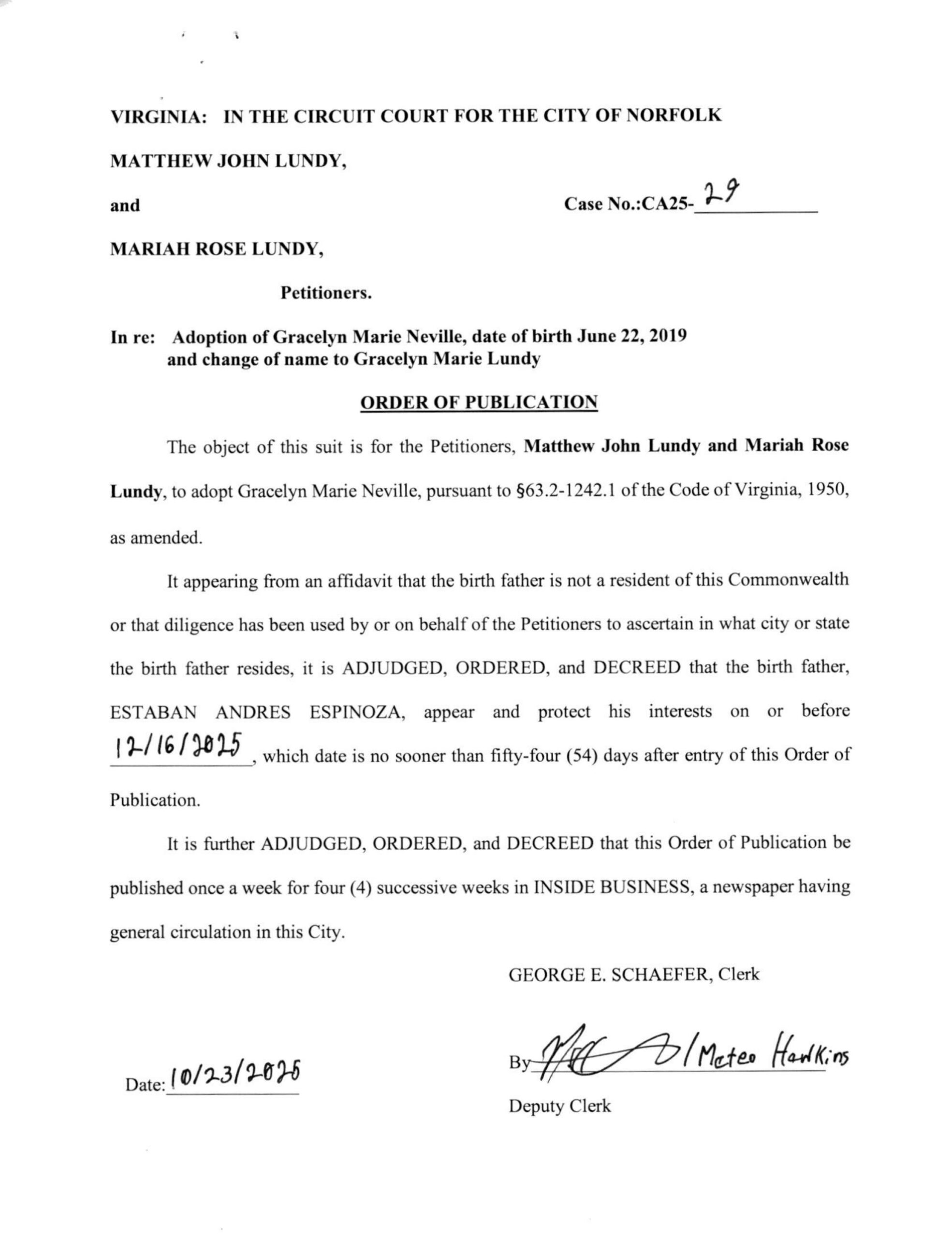 CA25-29 Order of Publication