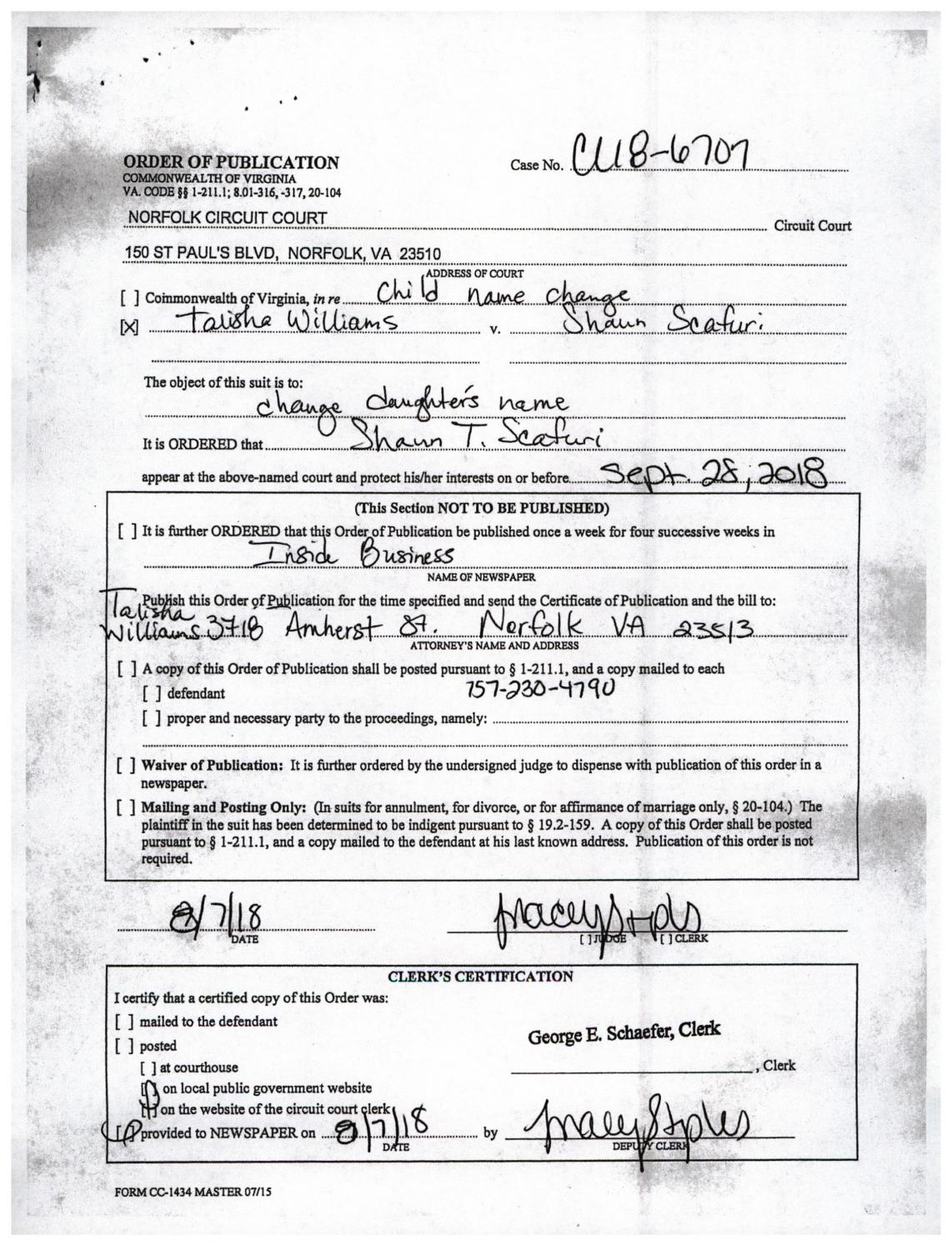 CL 18-6707 Order of Publication