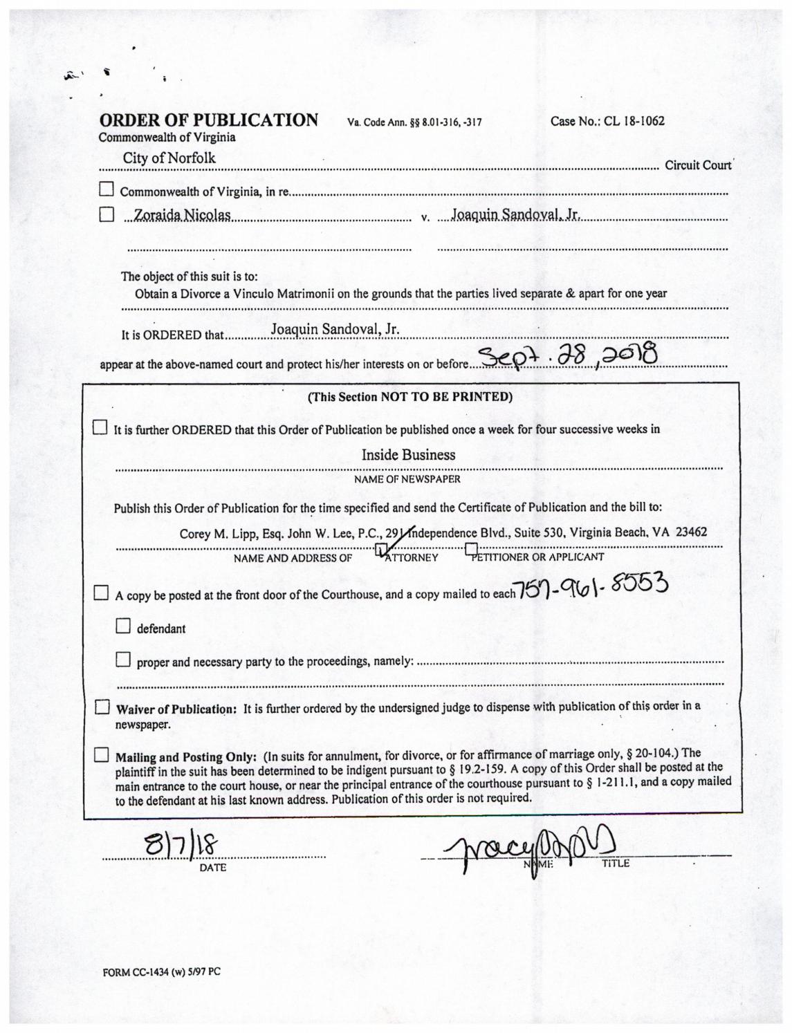 CL 18-1062 Order of Publication