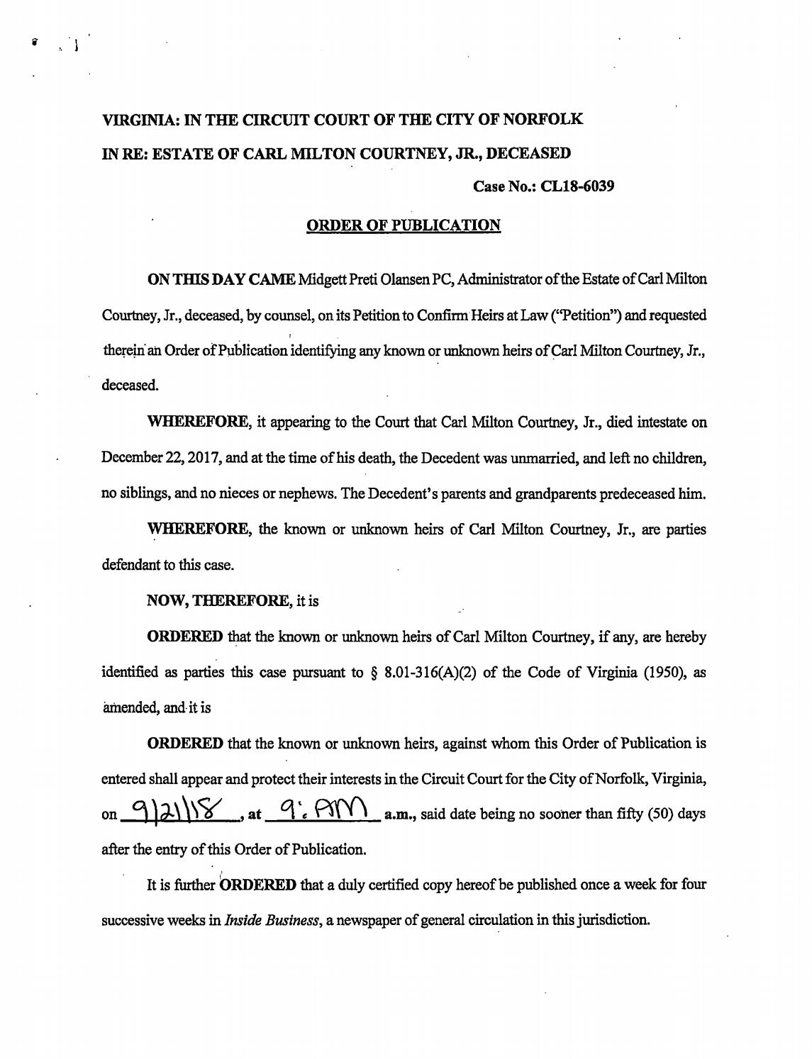 CL 18-6039 Order of Publication