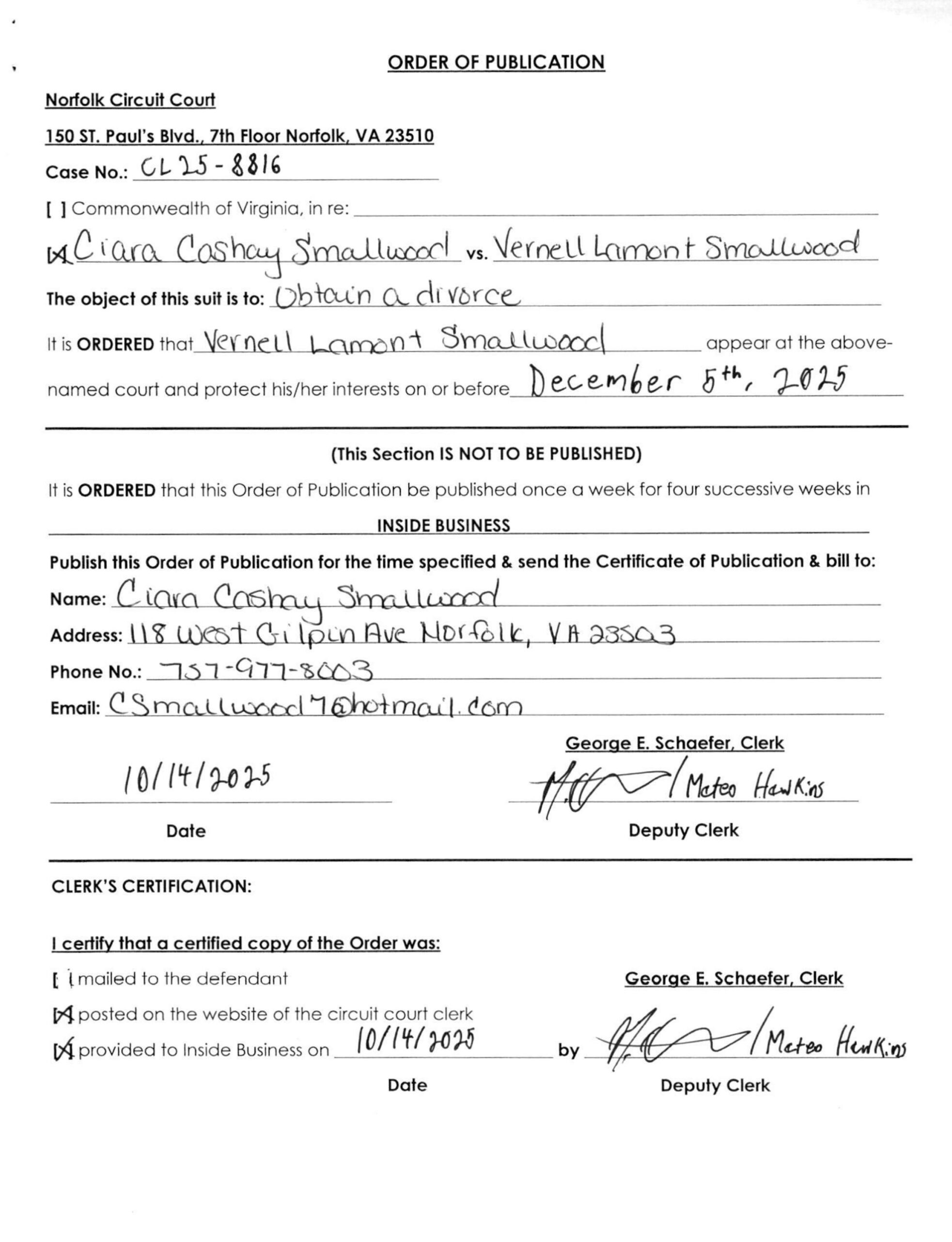 CL25-8816 Order of Publication