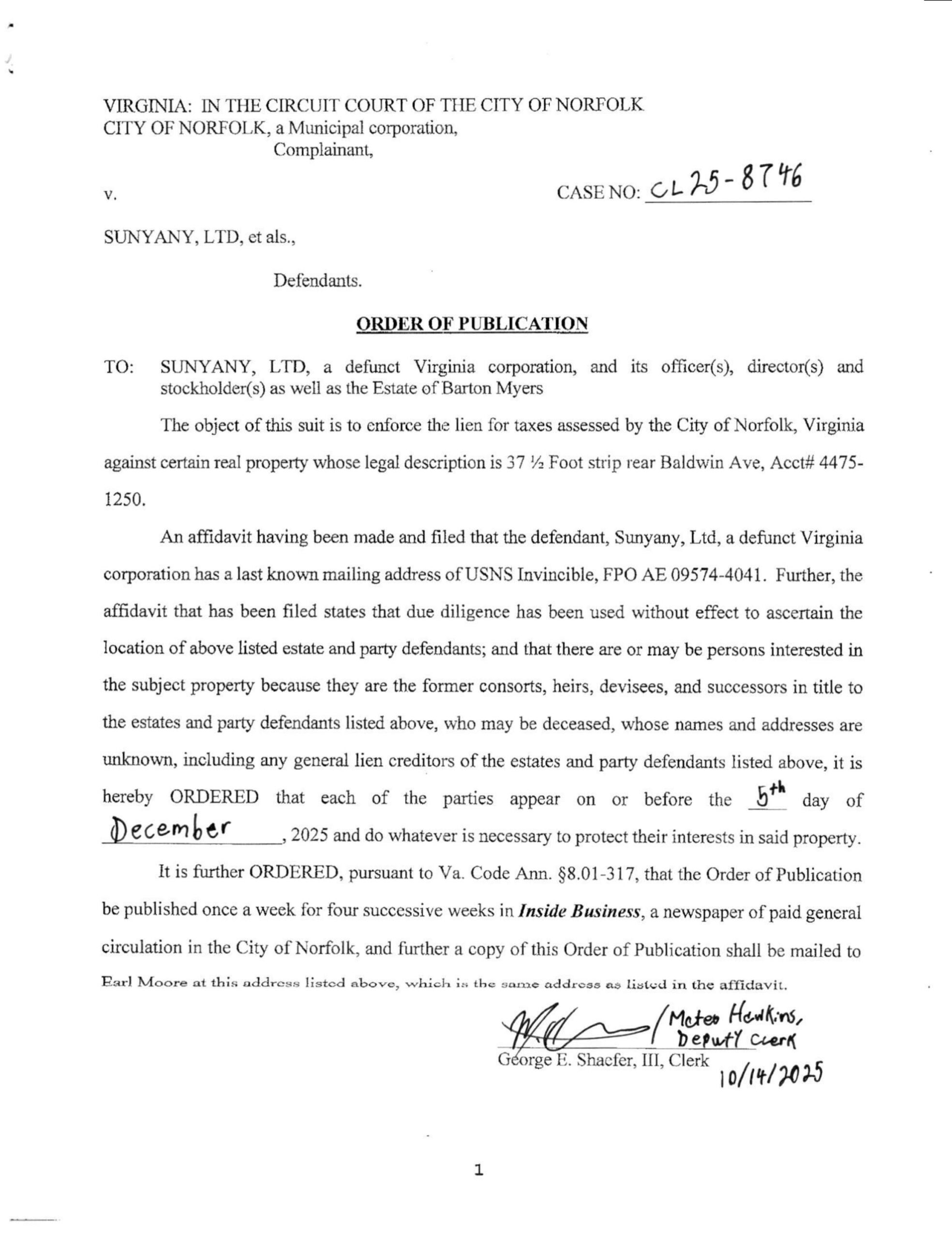 CL25-8746 Order of Publication