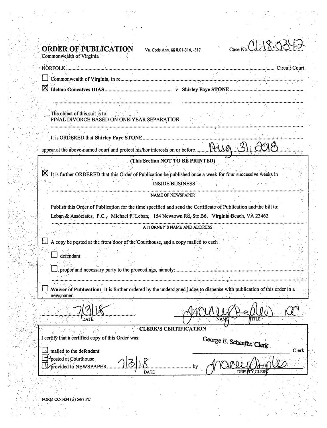 CL 18-5342 Order of Publication