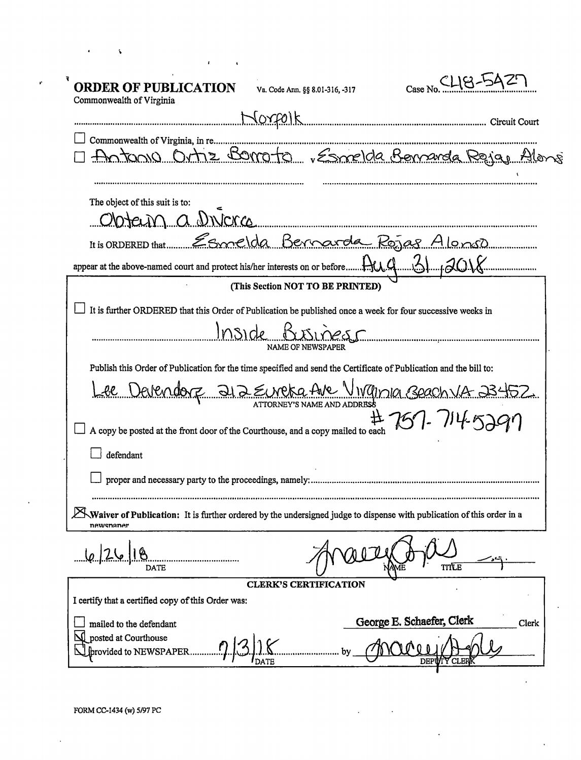 CL 18-5427 Order of Publication