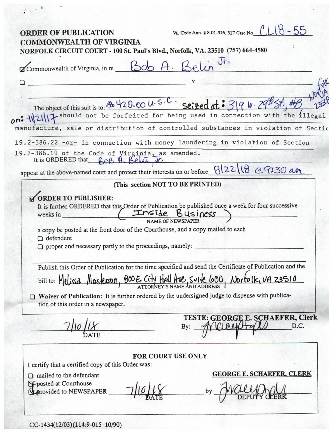 CL 18-55 Order of Publciation