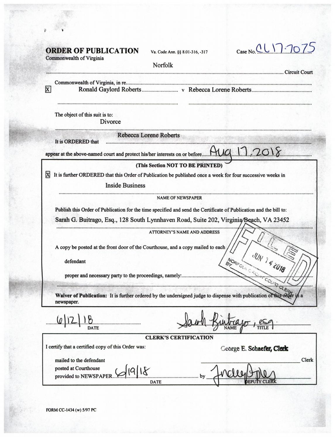 CL 17-7075 Order of Publication