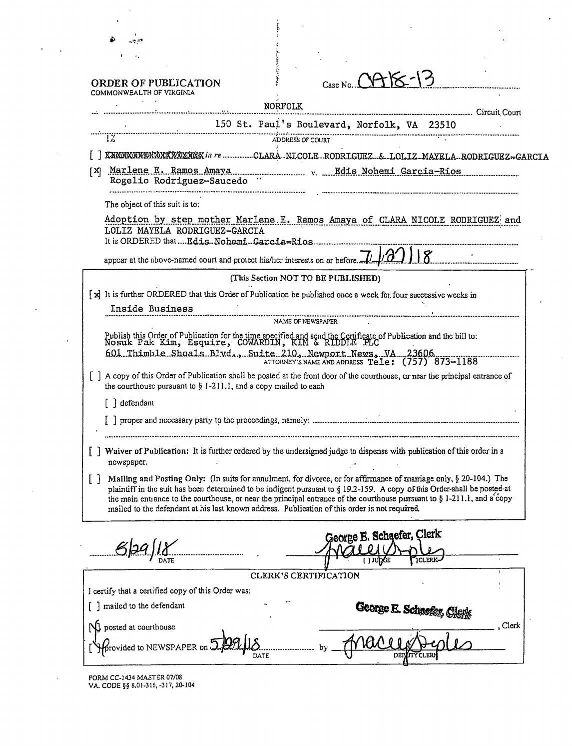 CA 18-13 Order of Publication