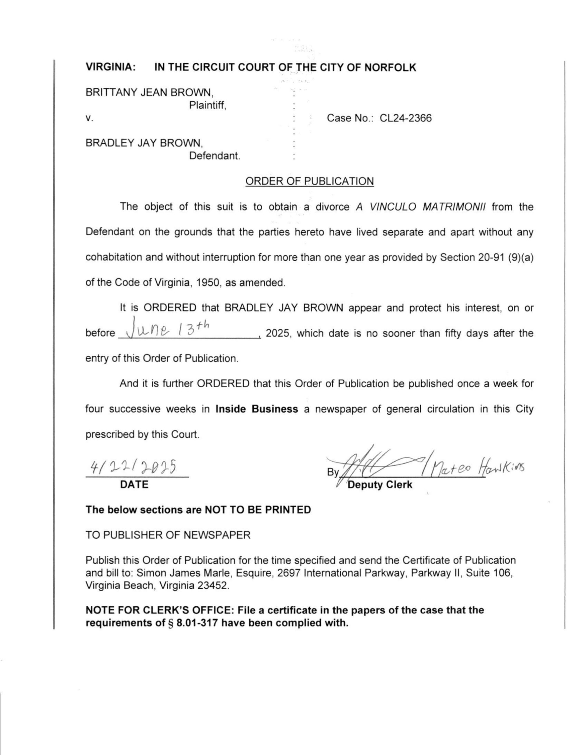 CL24-2366 Order of Publication