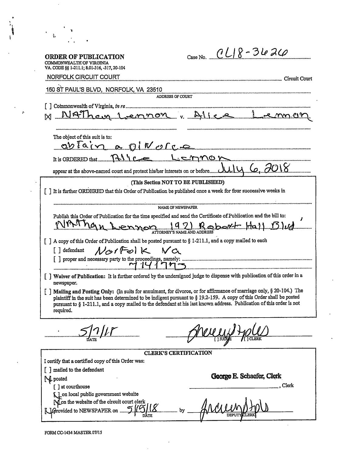 CL 18-3626 Order of Publication