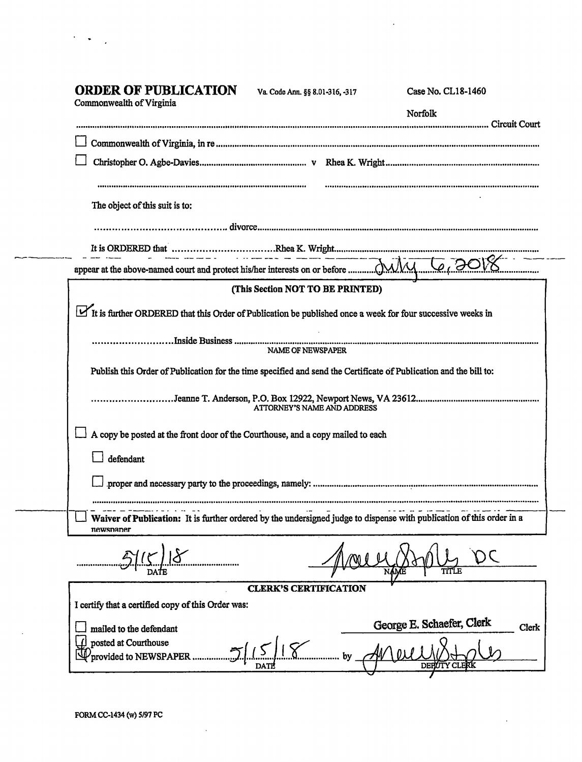 CL 18-1460 Order of Publication