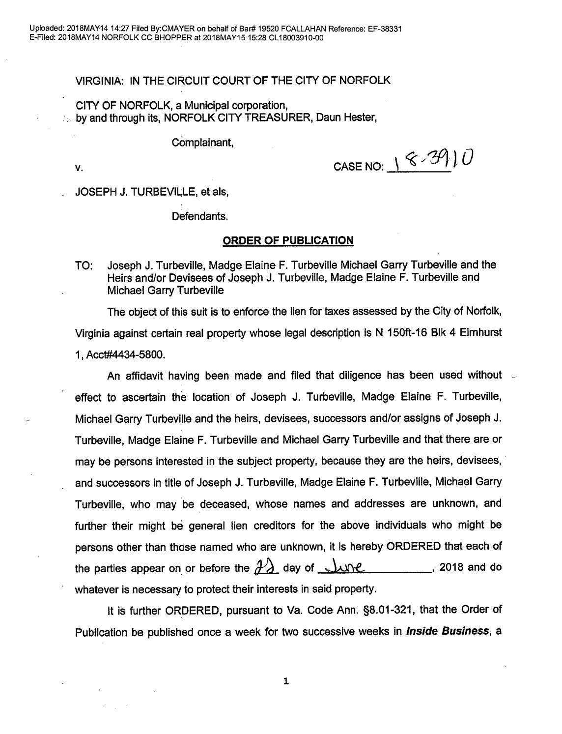 CL 18-3910 Order of Publication