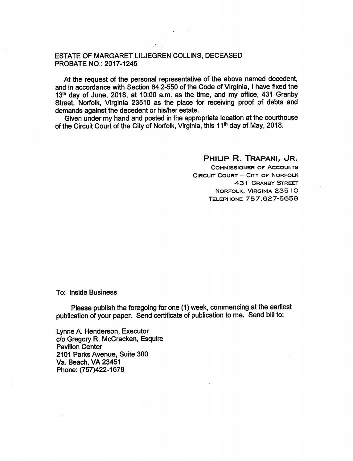 Probate No.: 2017-1245 Order of Publication