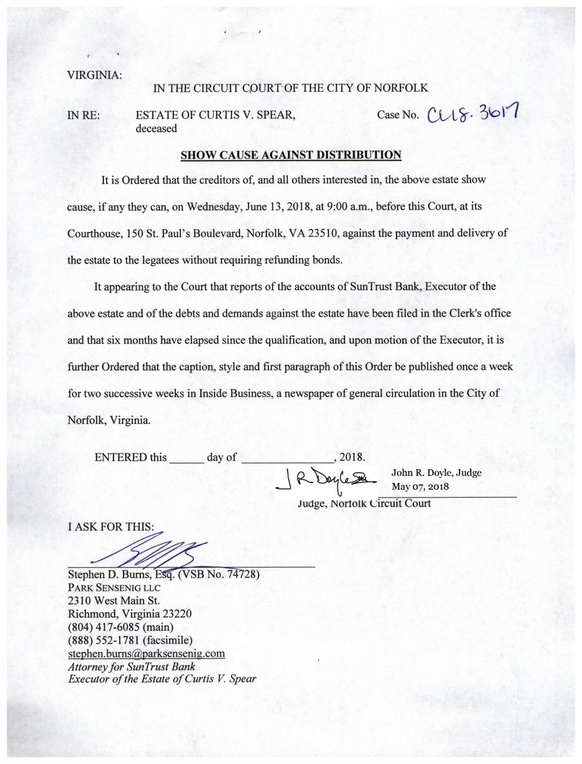 Cl 18 3617 Show Cause Order Against Distribition