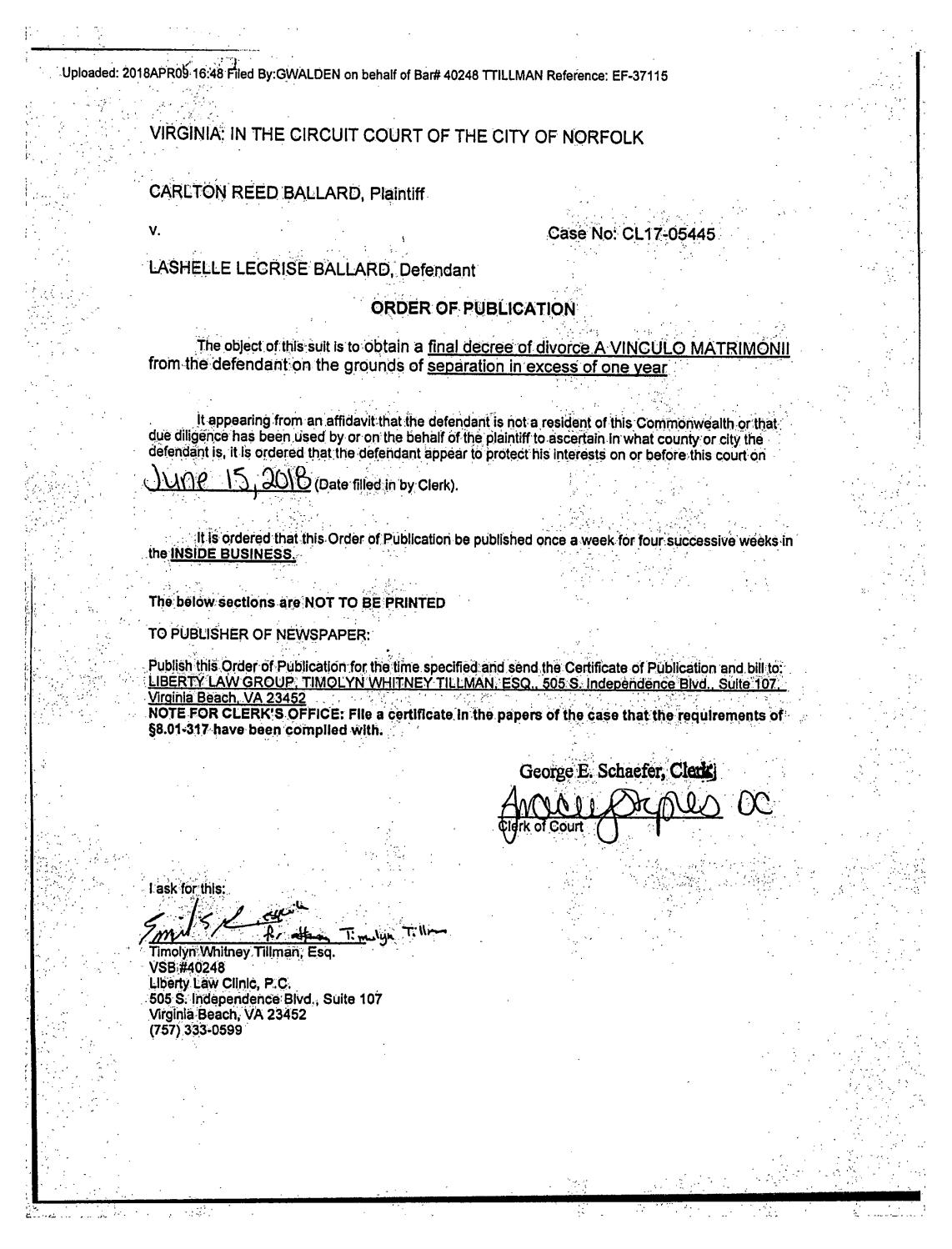 CL 17-5445 Order of Publication