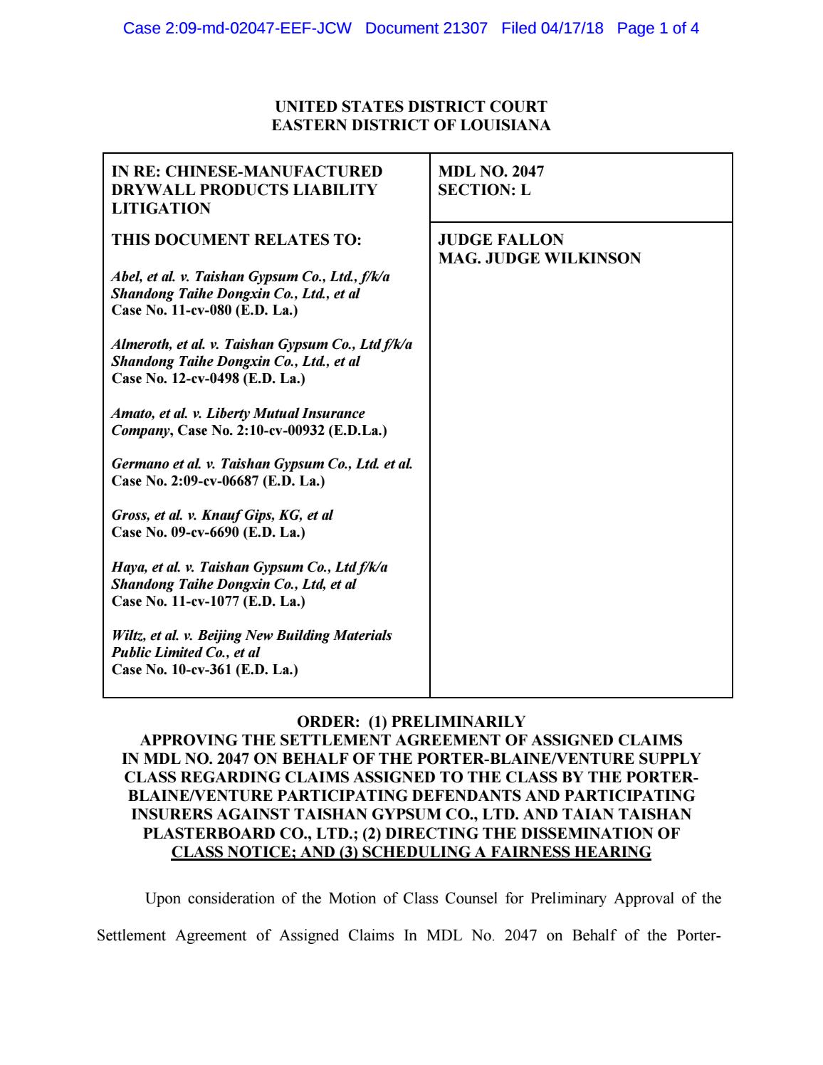 21307 order preliminarily approving and setting fairness hearing for 7 18 2018