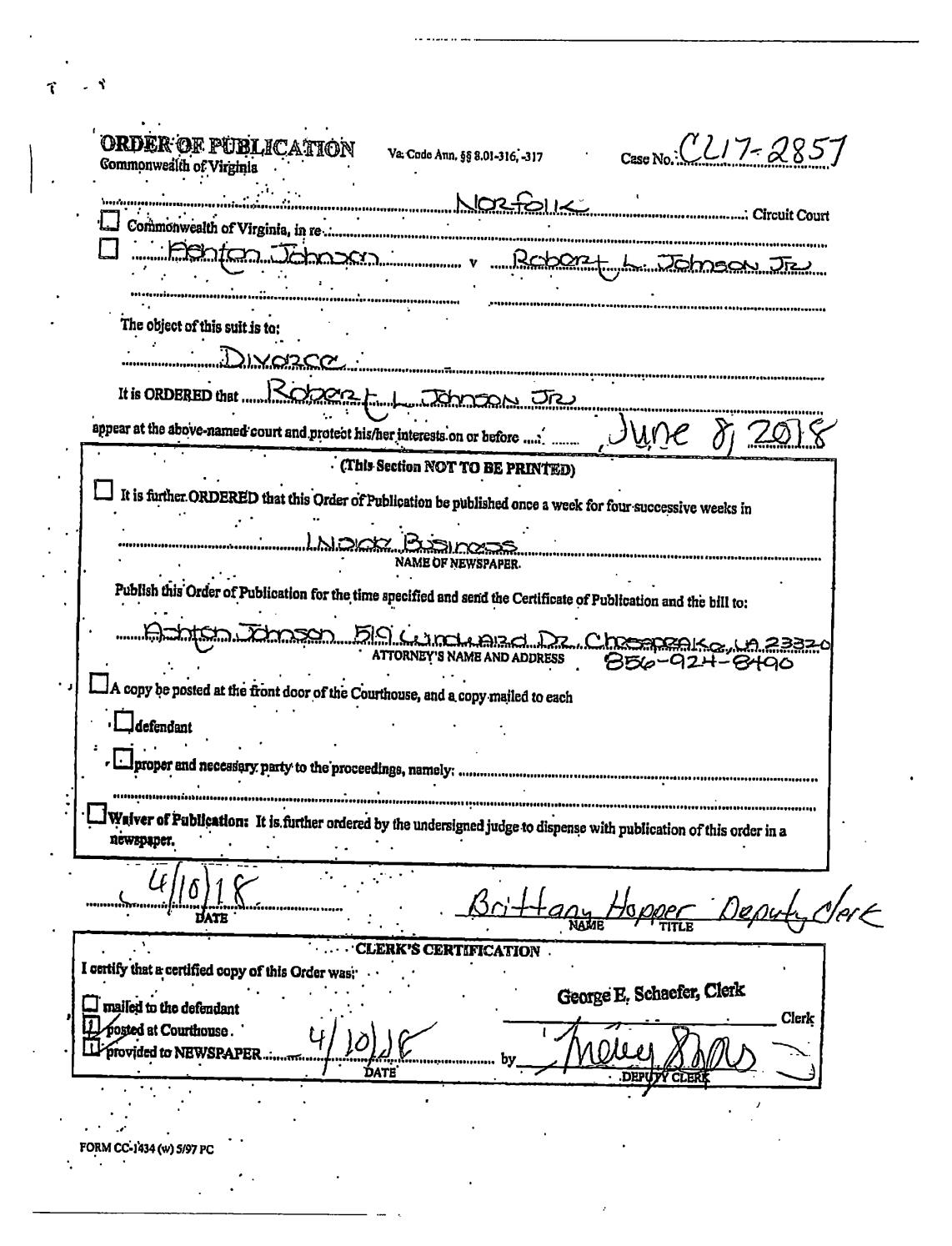 CL 17-2857 Order of Publication