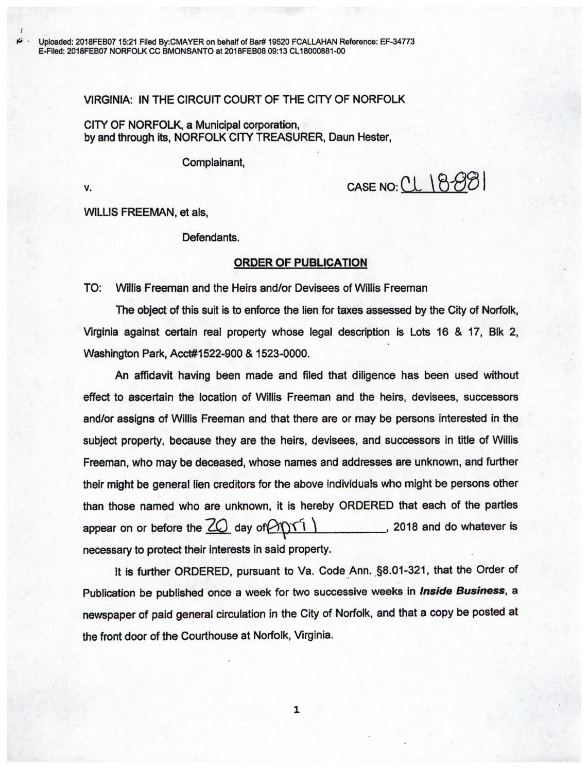 CL 18-881 Order of Publication
