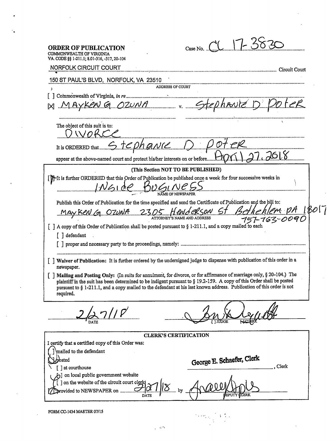 CL 17-3830 Order of Publication
