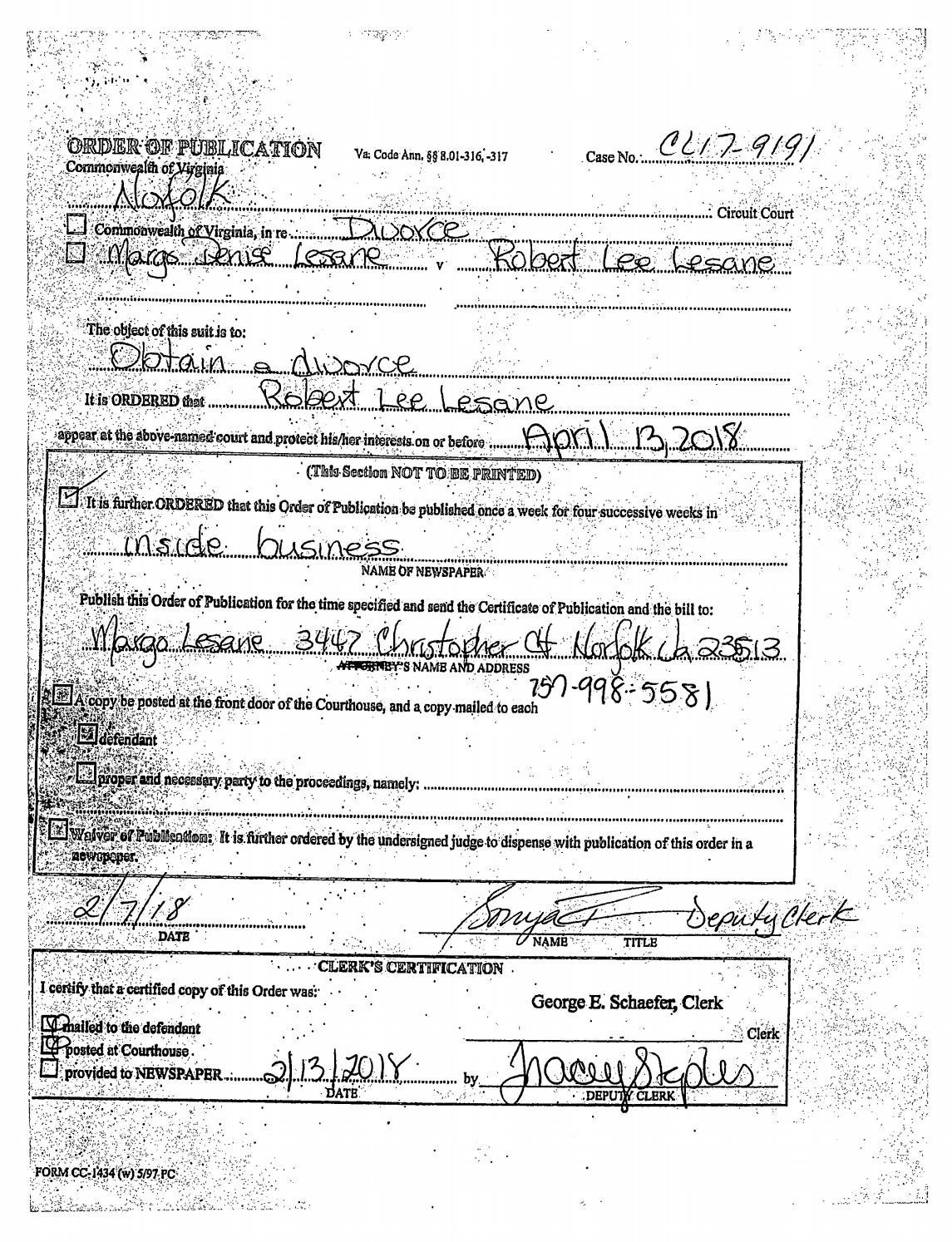 CL 17-9191 Order of Publication