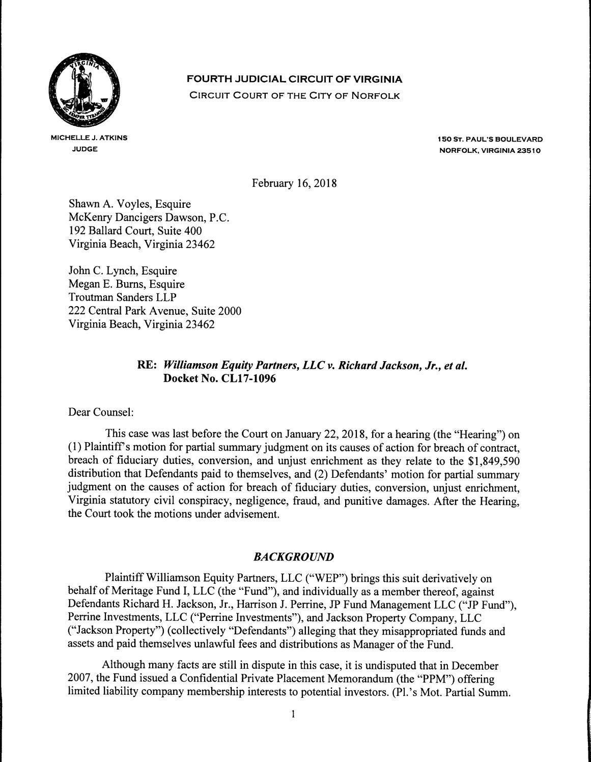 Williamson equity v richard jackson, et al mja