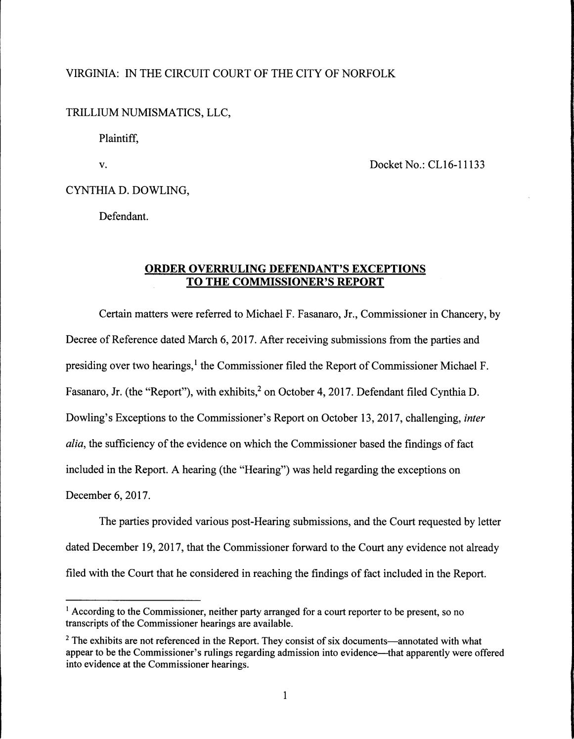 Trillium v dowling order to overrule dwl