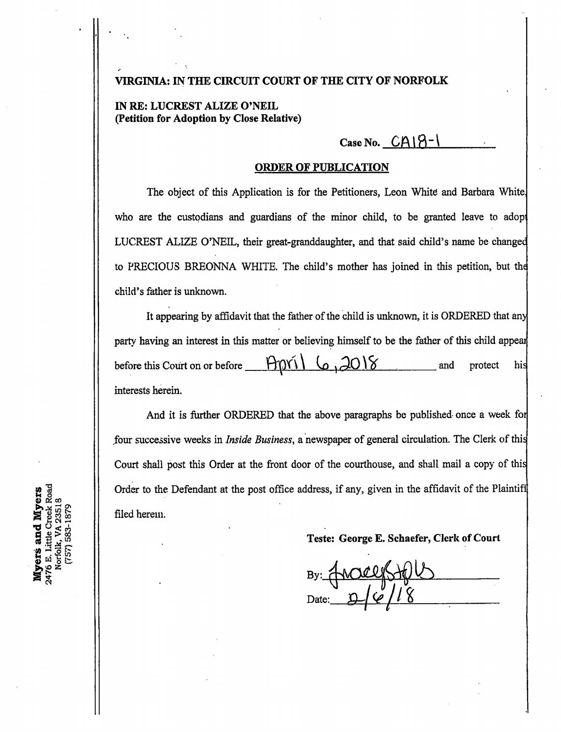 CA 18-1 Order of Publication