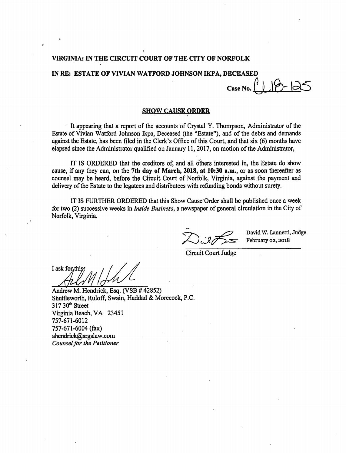 CL 18-125 Show Cause Order of Publication