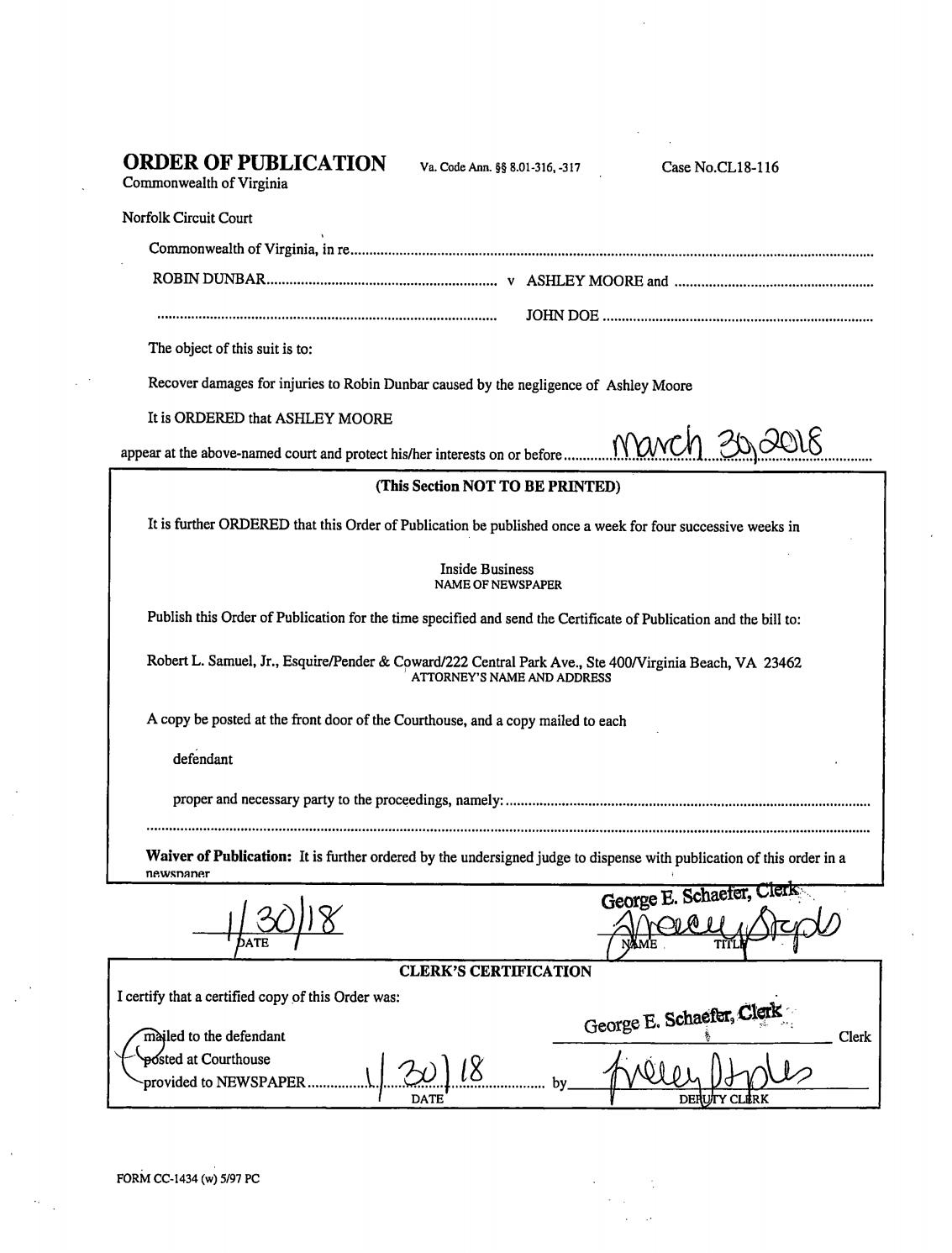 CL 18-116 Order of Publication