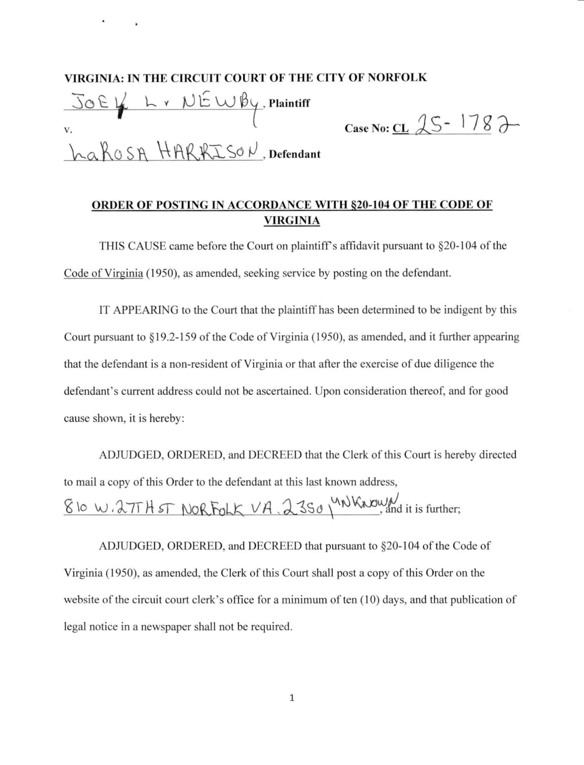 CL25-1782 Order of Posting